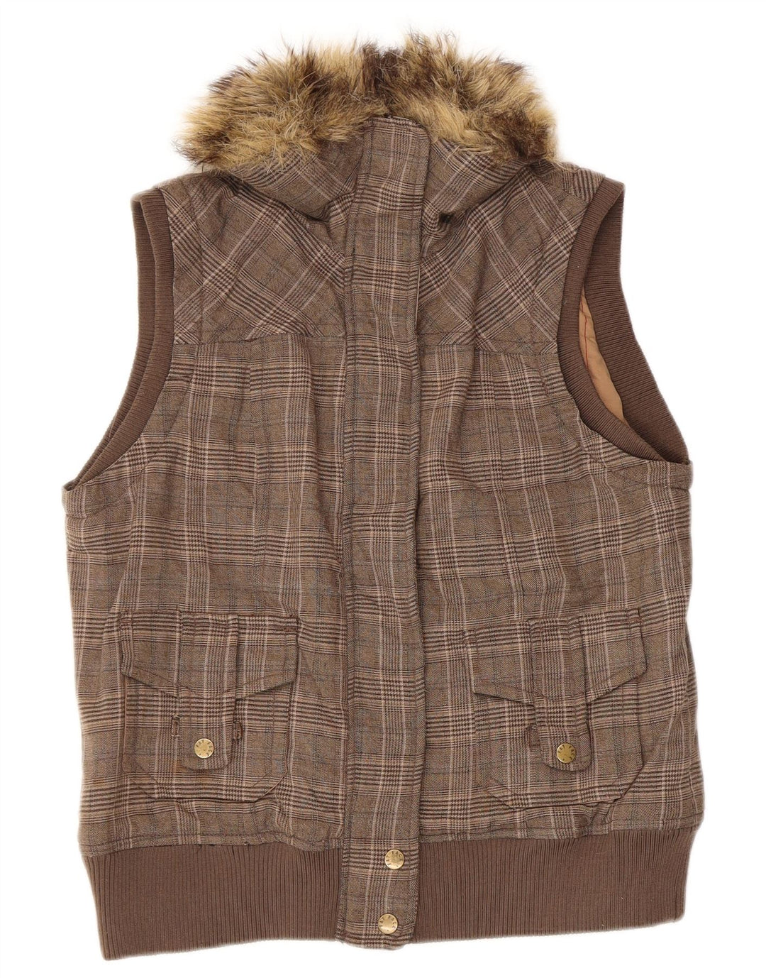 Gilet da donna Fat Face UK 12 Poliestere pied de poule marrone medio