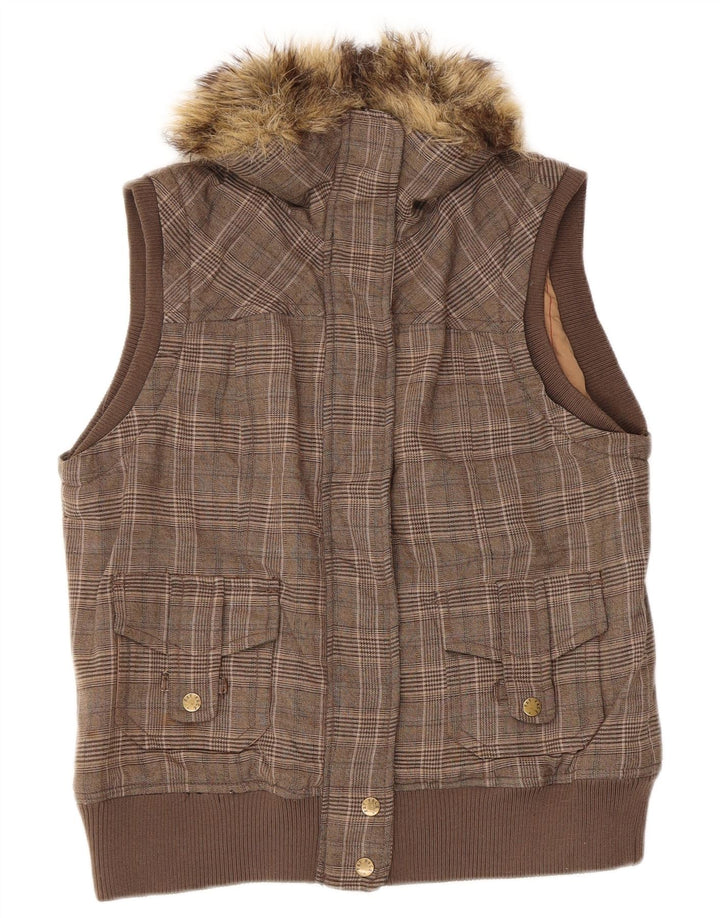 Gilet da donna Fat Face UK 12 Poliestere pied de poule marrone medio