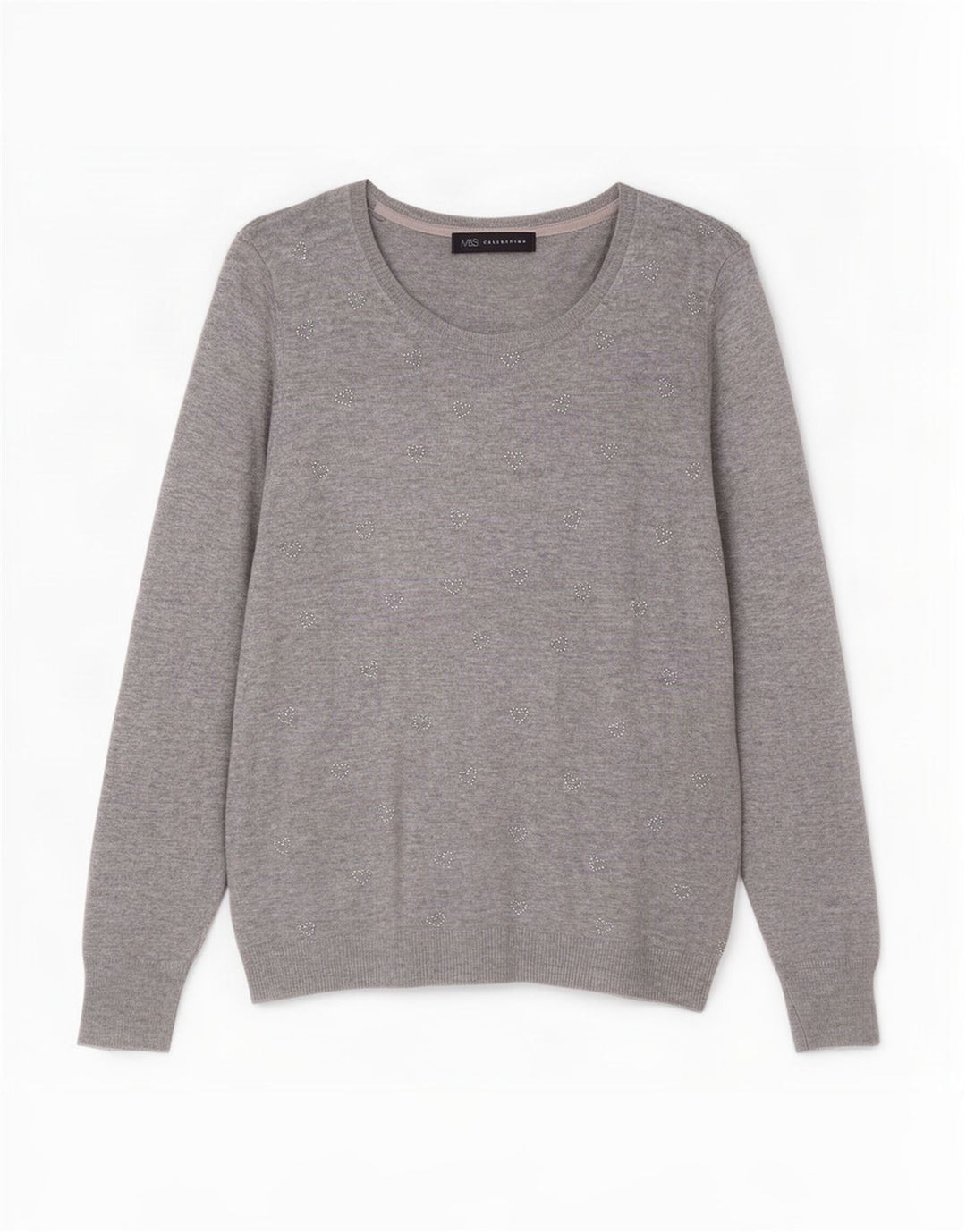 Maglione maglione con scollo a barca da donna Marks & Spencer UK 10 piccolo grigio chiazzato