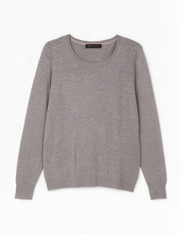 Maglione maglione con scollo a barca da donna Marks & Spencer UK 10 piccolo grigio chiazzato