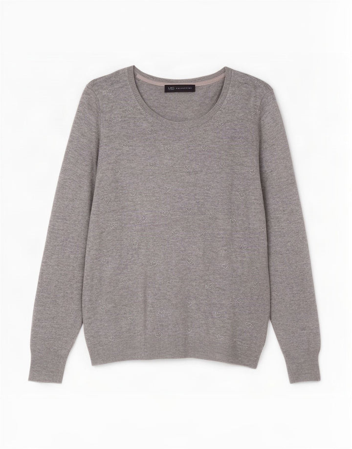 Maglione maglione con scollo a barca da donna Marks & Spencer UK 10 piccolo grigio chiazzato