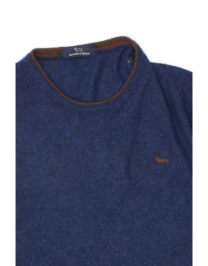 HARMONT & BLAINE Maglione maglione girocollo da uomo grande lana blu navy