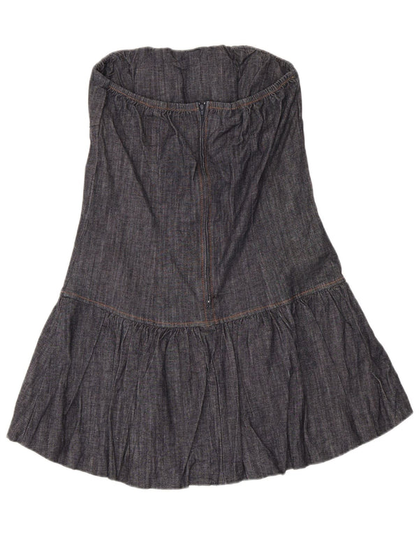 Mini abito senza spalline in denim vintage da donna UK 14 grande cotone blu navy