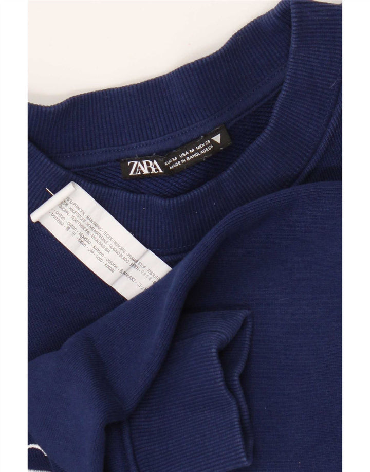 Felpa grafica da donna Zara, maglione UK 14, cotone blu navy medio
