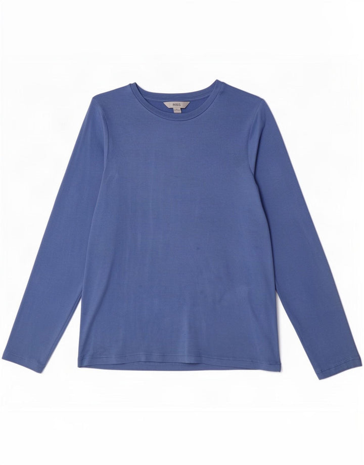 Marks & Spencer Top da donna a maniche lunghe UK 16 Large Blu in viscosa