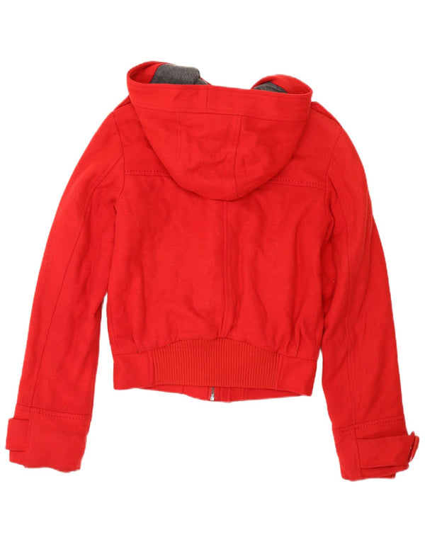Topshop Montgomery con cappuccio corto militare da donna UK 8 piccolo in lana rossa
