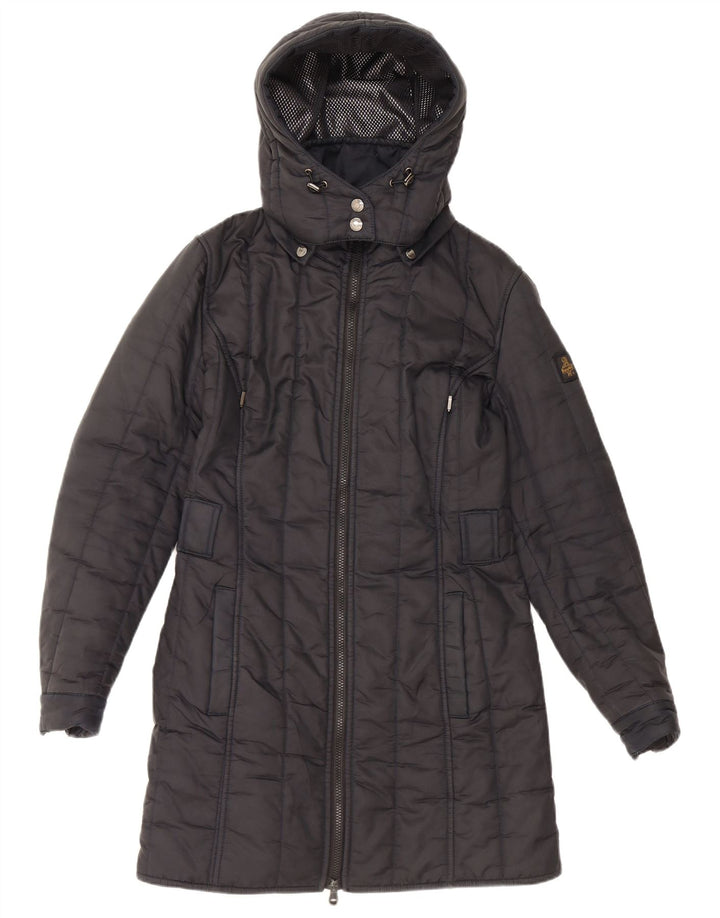 REFRIGIWEAR Cappotto imbottito con cappuccio da donna UK 14 medio blu navy in poliammide