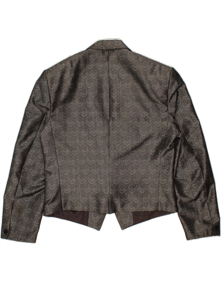 TREVIRA Womens 1 Button Blazer Jacket UK 14 Medium Grey Paisley Polyester Vintage Trevira and Second-Hand Trevira from Messina Hembry 