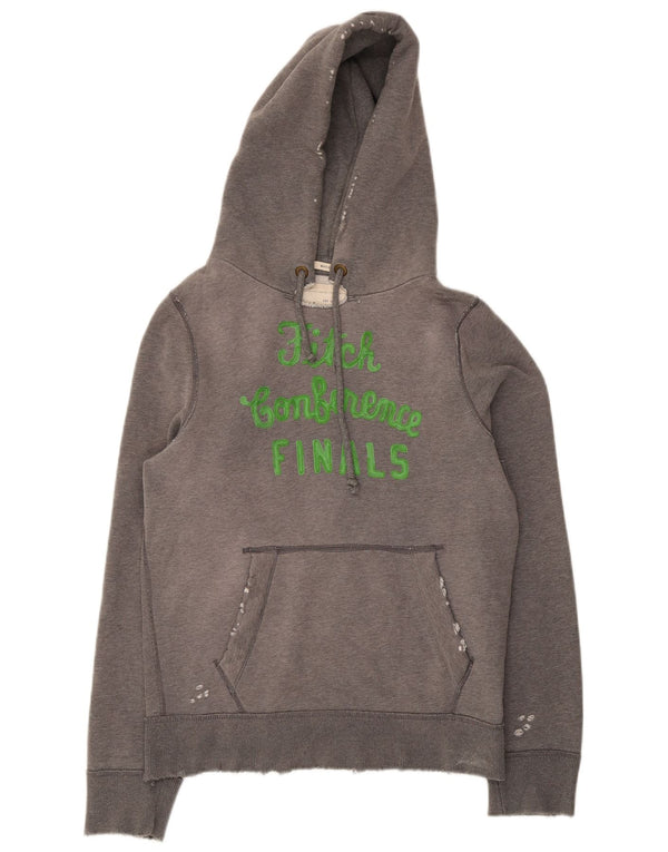 Abercrombie & Fitch Maglione con cappuccio grafico Muscle da uomo di grandi dimensioni in cotone grigio