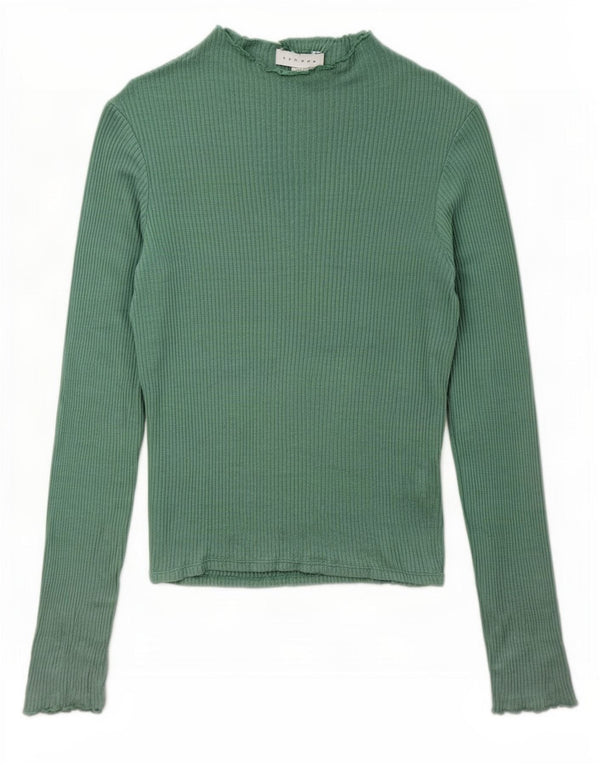 Topshop Donna Top Manica Lunga UK 6 XS Verde Viscosa
