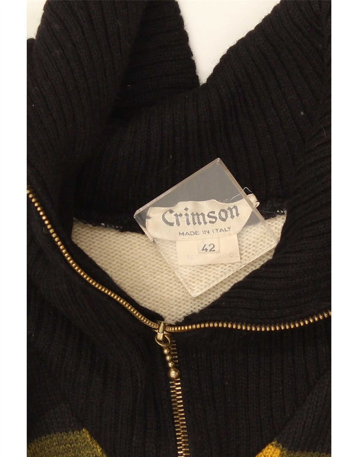 Maglione vintage da donna con zip e collo IT42 a righe multicolori medie