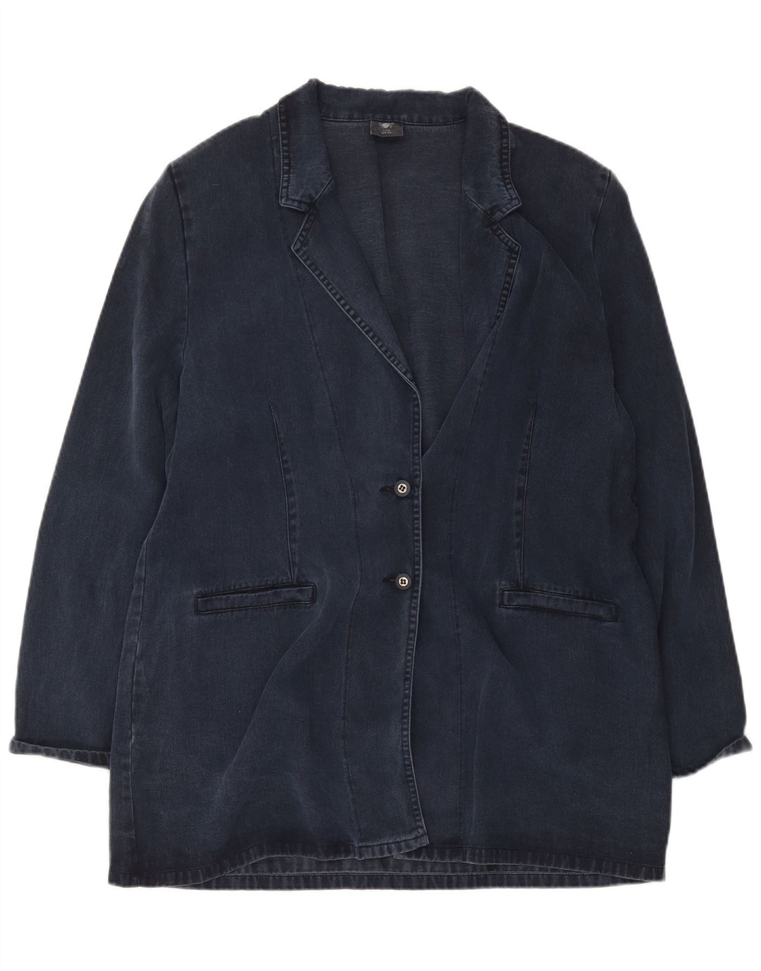 Giacca blazer lunga da donna vintage a 2 bottoni UK 20 2XL Lyocell blu navy