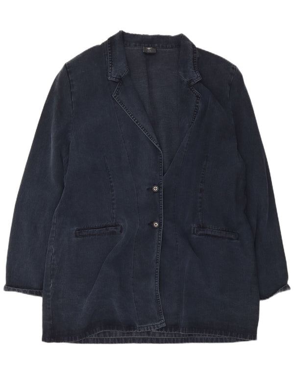 Giacca blazer lunga da donna vintage a 2 bottoni UK 20 2XL Lyocell blu navy