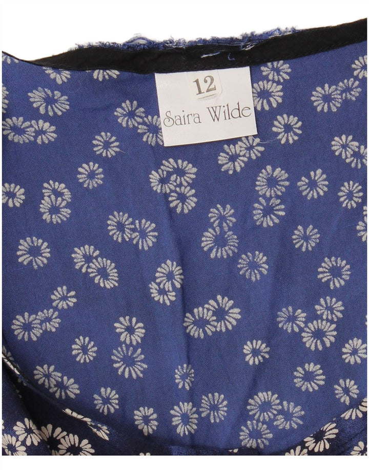 Abito basico senza maniche da donna VINTAGE UK 12 Viscosa floreale blu medio