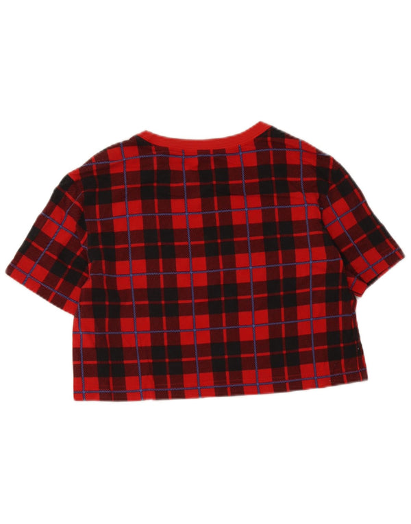 T-shirt corta da donna Nike UK 6 XS rosso a quadri in cotone