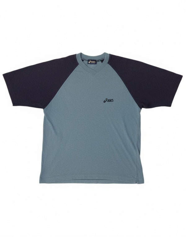 T-shirt grafica da uomo Asics Top in cotone color block blu medio