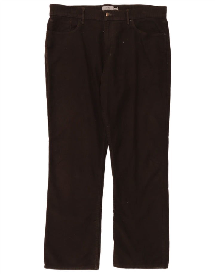 Jeans dritti vestibilità regolare da uomo Marks & Spencer W36 L29 cotone marrone