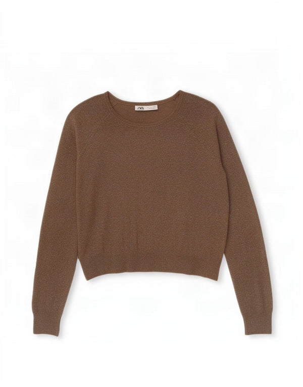 Maglione Zara da donna con scollo a barca UK 16 Grande viscosa screziata color kaki