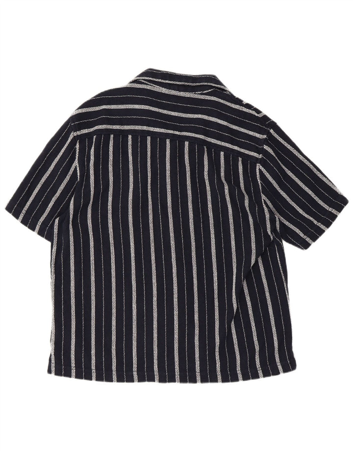 Camicia Zara da uomo a maniche corte in cotone a righe blu navy medio