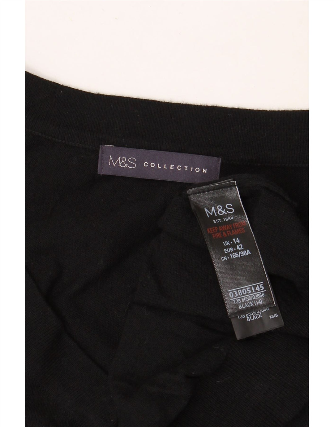 MARKS & SPENCER maglione da donna con scollo a V UK 14 grande cotone nero