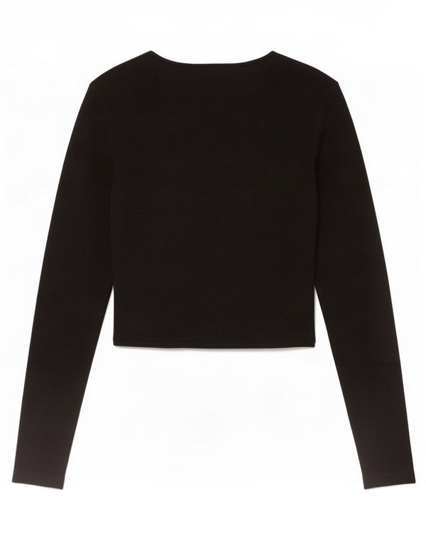 Top corto da donna Zara a maniche lunghe UK 12 poliestere nero medio