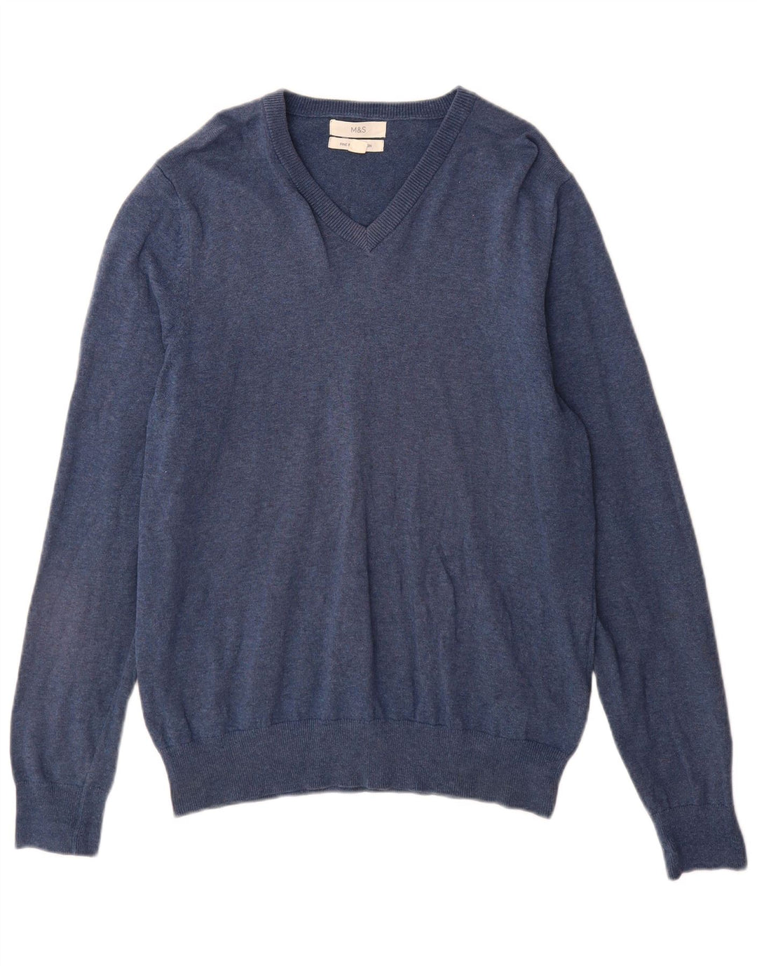 Maglione da uomo con scollo a V Marks & Spencer in cotone blu medio