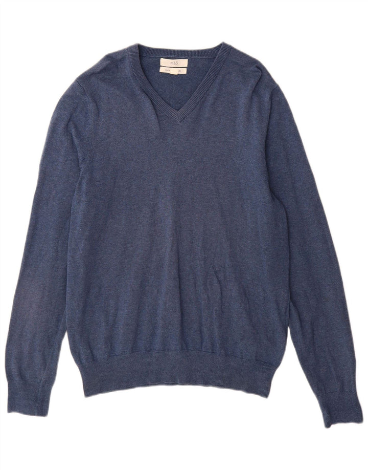 Maglione da uomo con scollo a V Marks & Spencer in cotone blu medio