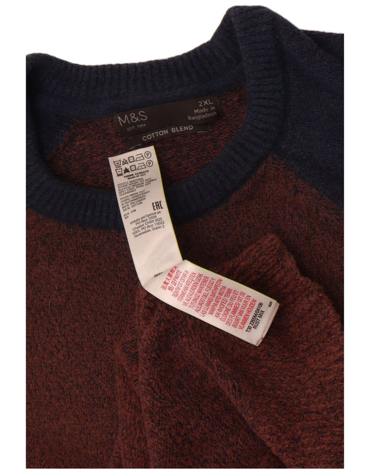 Maglione maglione girocollo da uomo Marks & Spencer 2XL blocco colore marrone