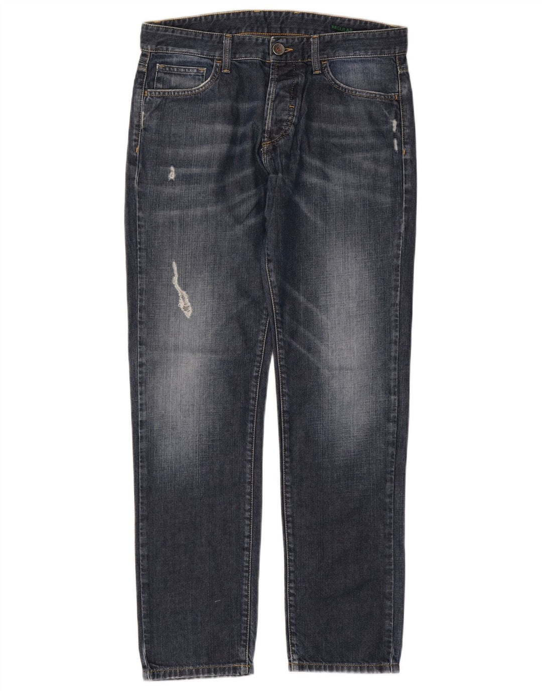 Jeans dritti da donna BENETTON W32 L30 cotone blu navy