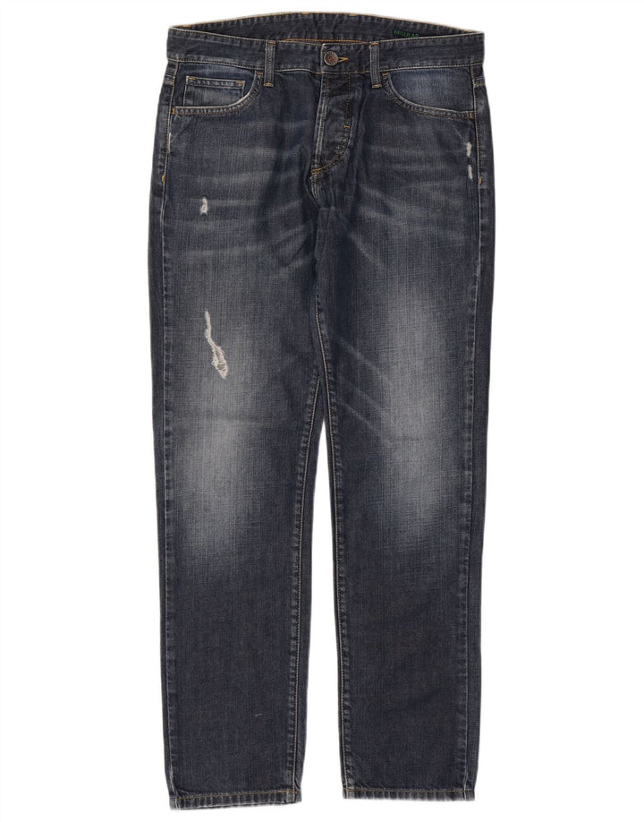 Jeans dritti da donna BENETTON W32 L30 cotone blu navy