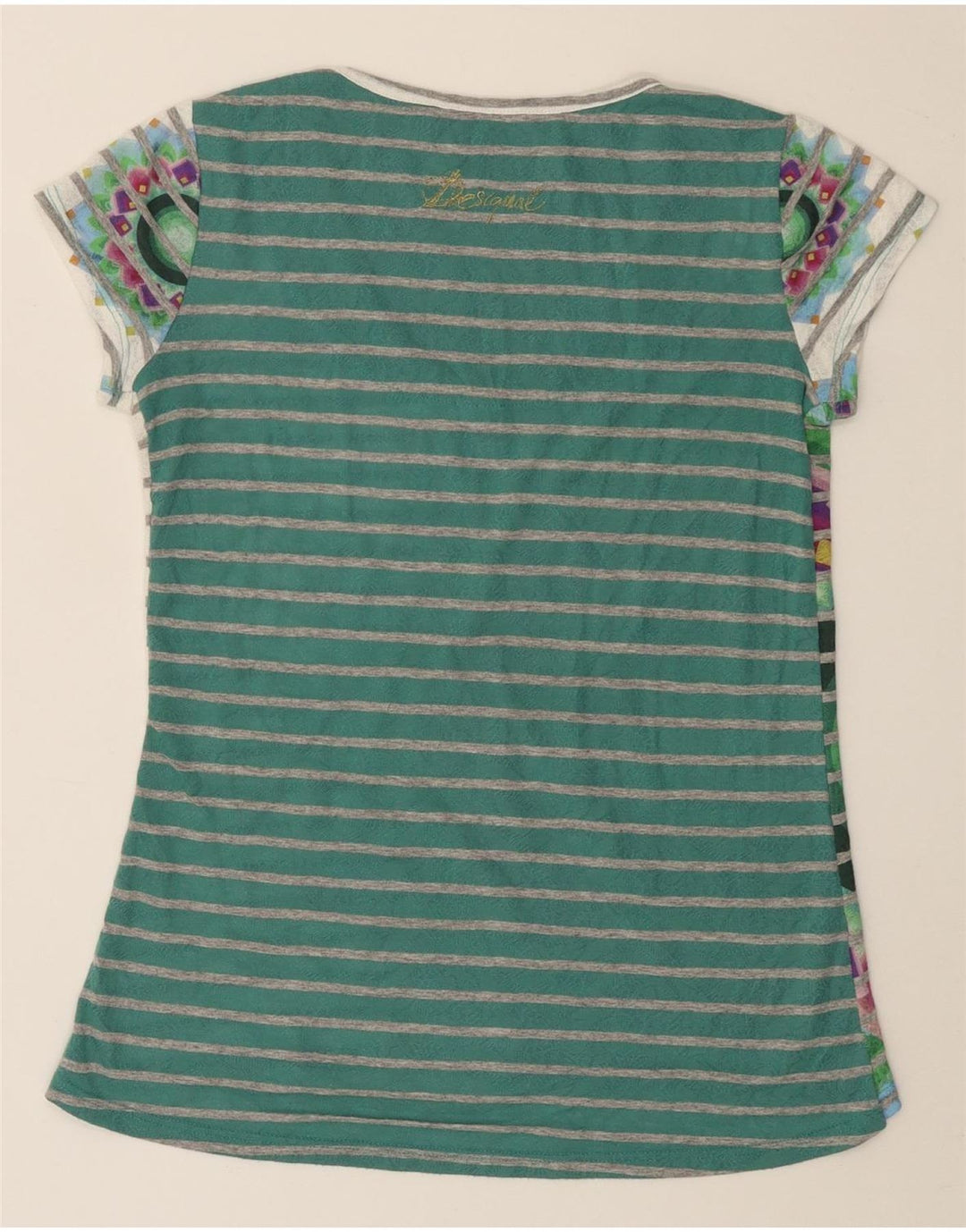 DESIGUAL T-shirt grafica da donna Top UK 12 Verde medio floreale