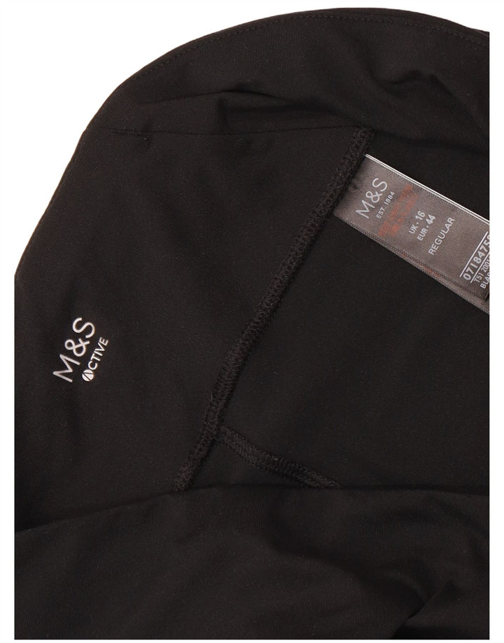 MARKS & SPENCER Pantaloncini Sportivi da Donna Taglio Regolare UK 16 Large Nero