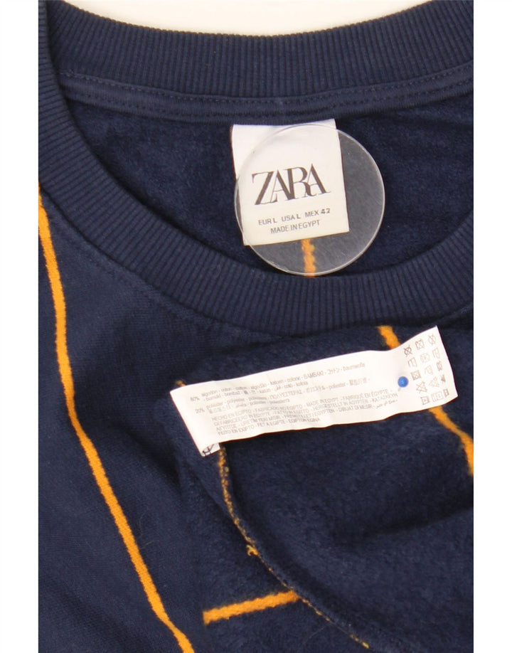 Felpa Zara da uomo maglione grande in cotone a righe blu navy