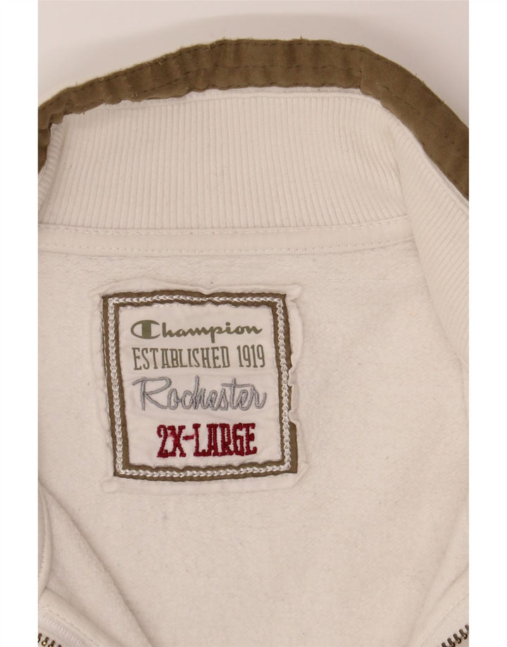 CHAMPION Mens Rochester Graphic Zip Neck Sweatshirt Jumper 2XL White Vintage Champion and Second-Hand Champion from Messina Hembry 