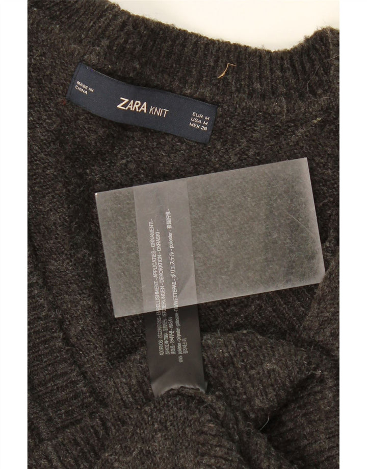 ZARA Womens V-Neck Jumper Sweater UK 14 Medium Grey Polyester Vintage Zara and Second-Hand Zara from Messina Hembry 