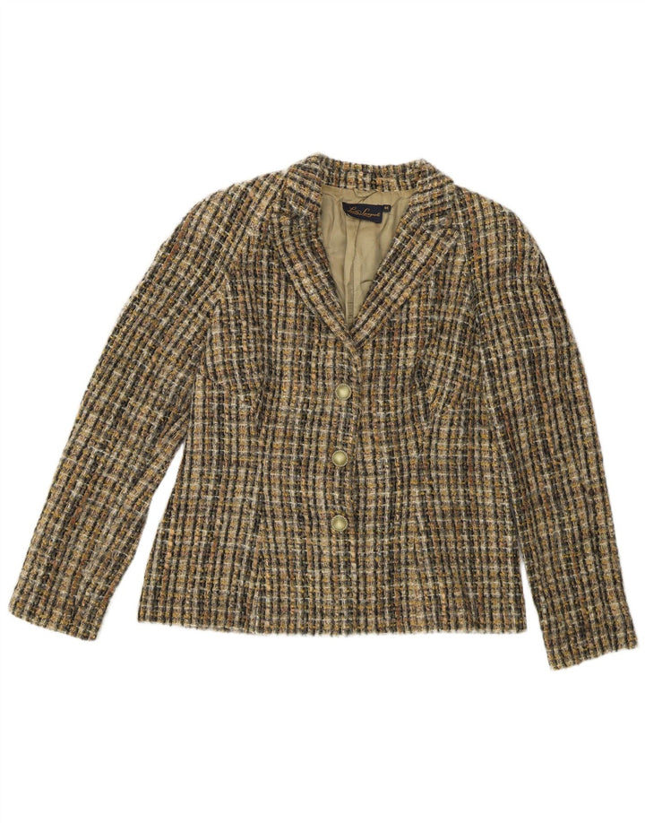 Luisa Spagnoli Giacca Blazer a 3 Bottoni da Donna IT 46 Grande Lana a quadri Kaki