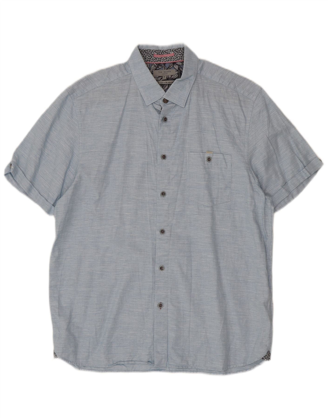Ted Baker Camicia a maniche corte da uomo Taglia 5 XL Cotone screziato blu