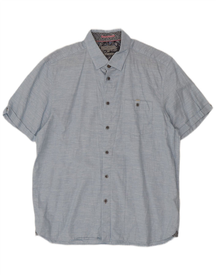 Ted Baker Camicia a maniche corte da uomo Taglia 5 XL Cotone screziato blu