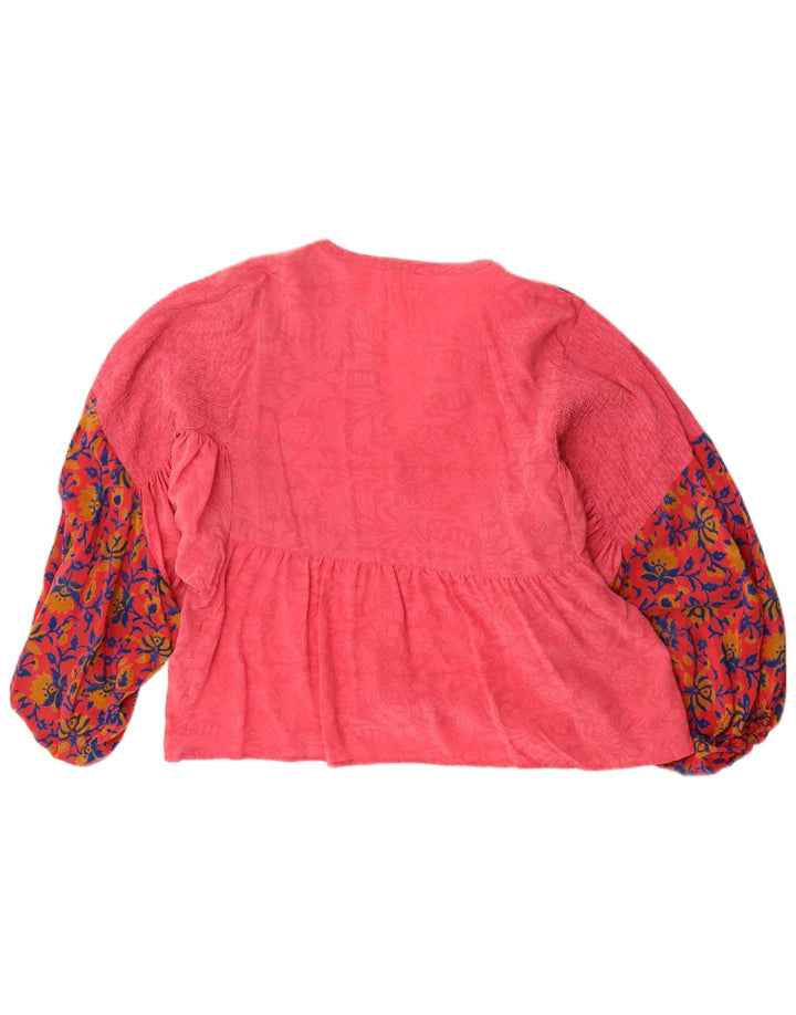 Camicia pullover oversize da donna Sissel Edelbo UK 10 piccola seta floreale rosa