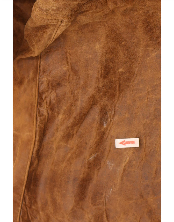 Cappotto in pelle doppiopetto vintage da uomo EU 48 in pelle marrone medio