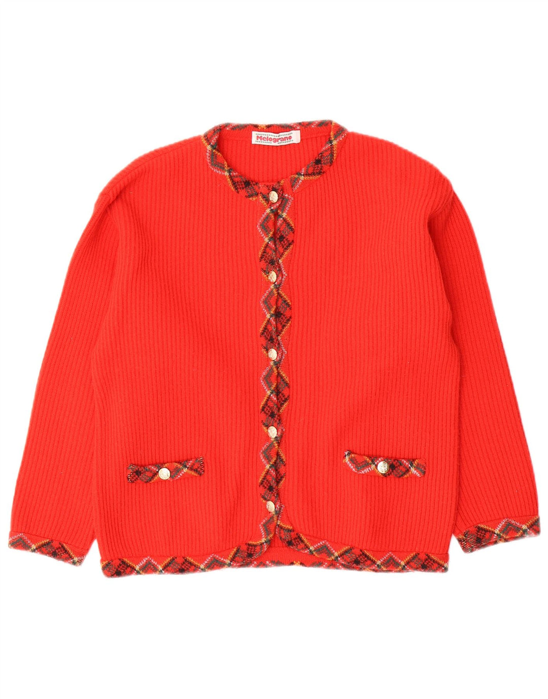 Maglione cardigan da donna vintage UK 12 Lana a rombi/diamante rosso medio