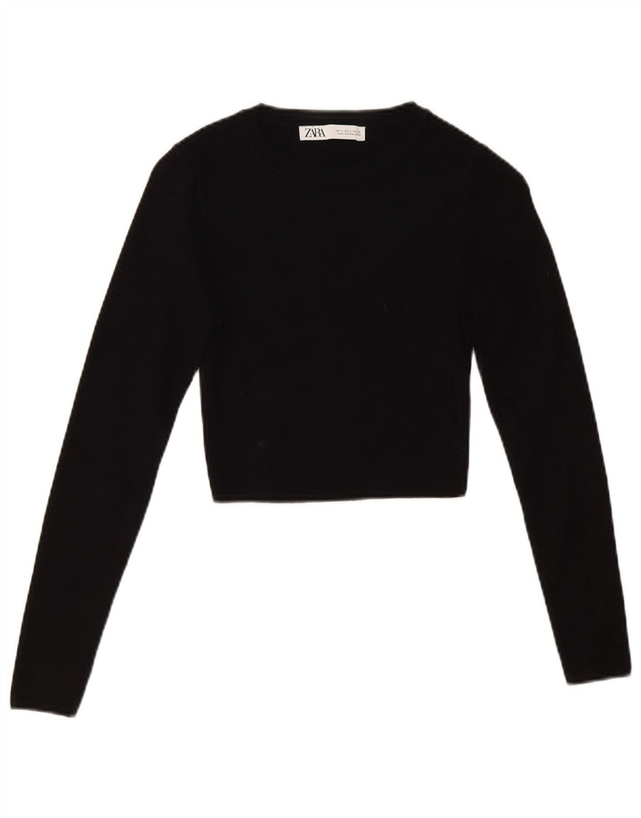 Maglione corto girocollo da donna Zara UK10 piccolo in viscosa nera