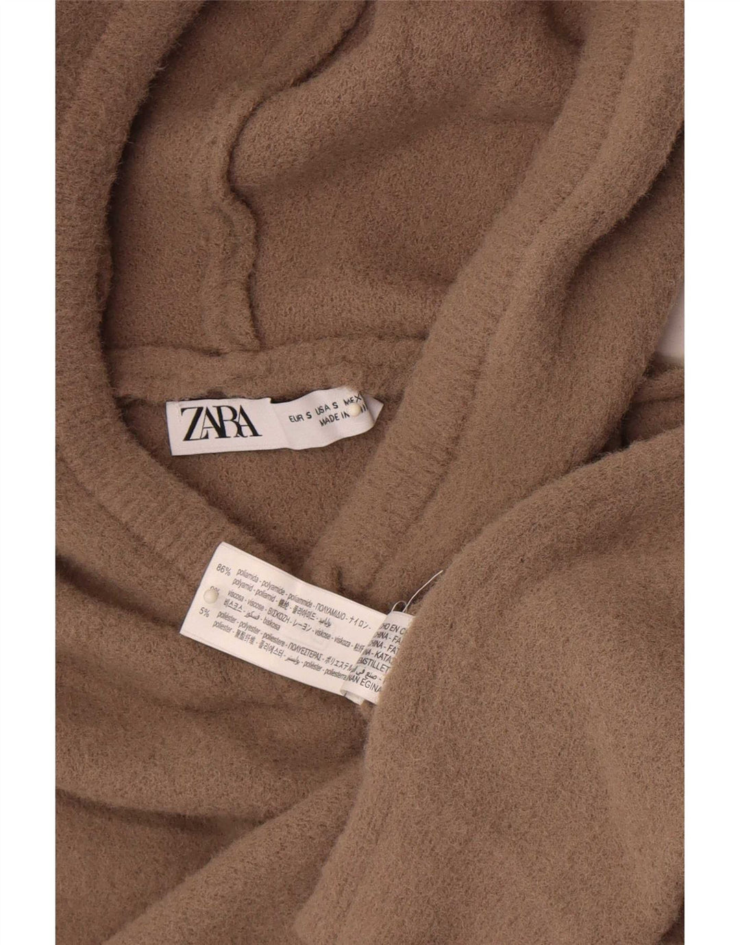 Maglione corto con cappuccio da donna Zara UK 8 piccolo marrone in poliammide