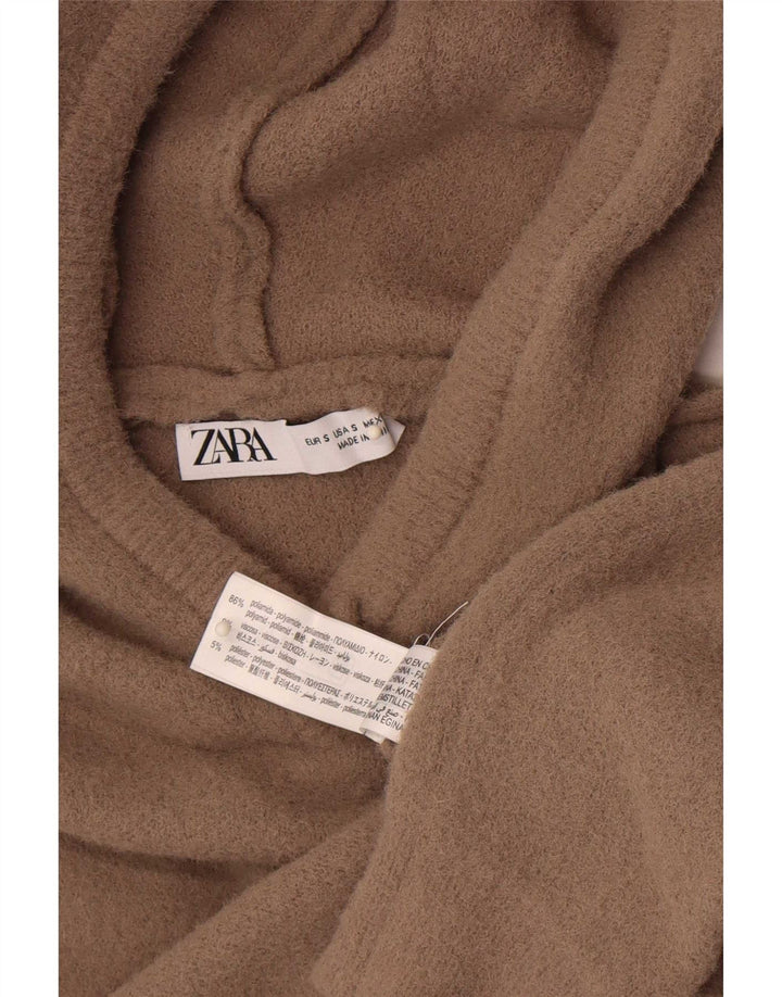Maglione corto con cappuccio da donna Zara UK 8 piccolo marrone in poliammide