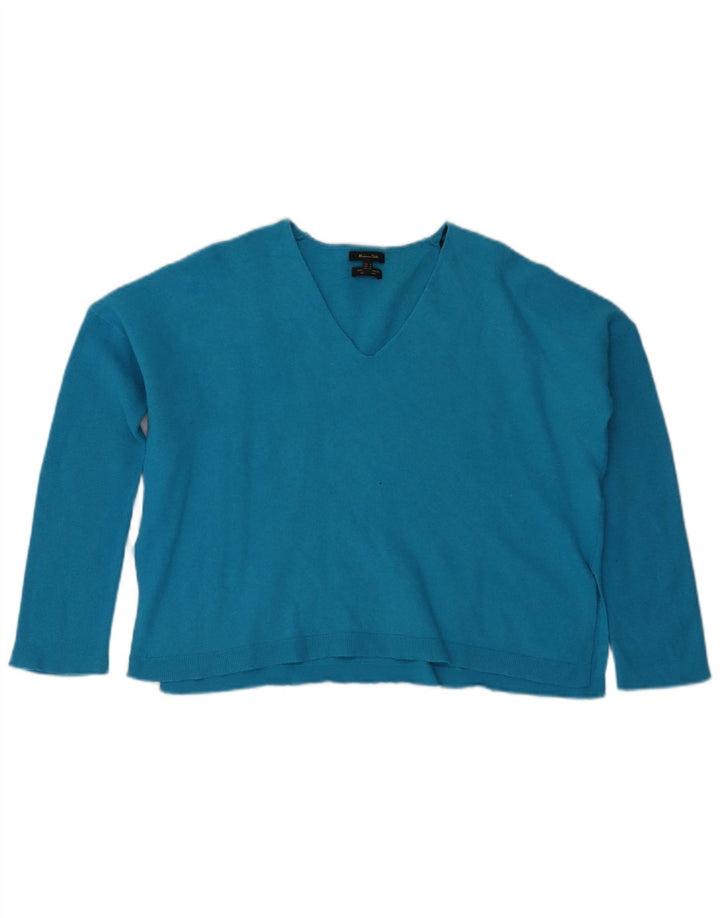 Massimo Dutti Maglione corto da donna oversize con scollo a V UK 10 piccolo blu