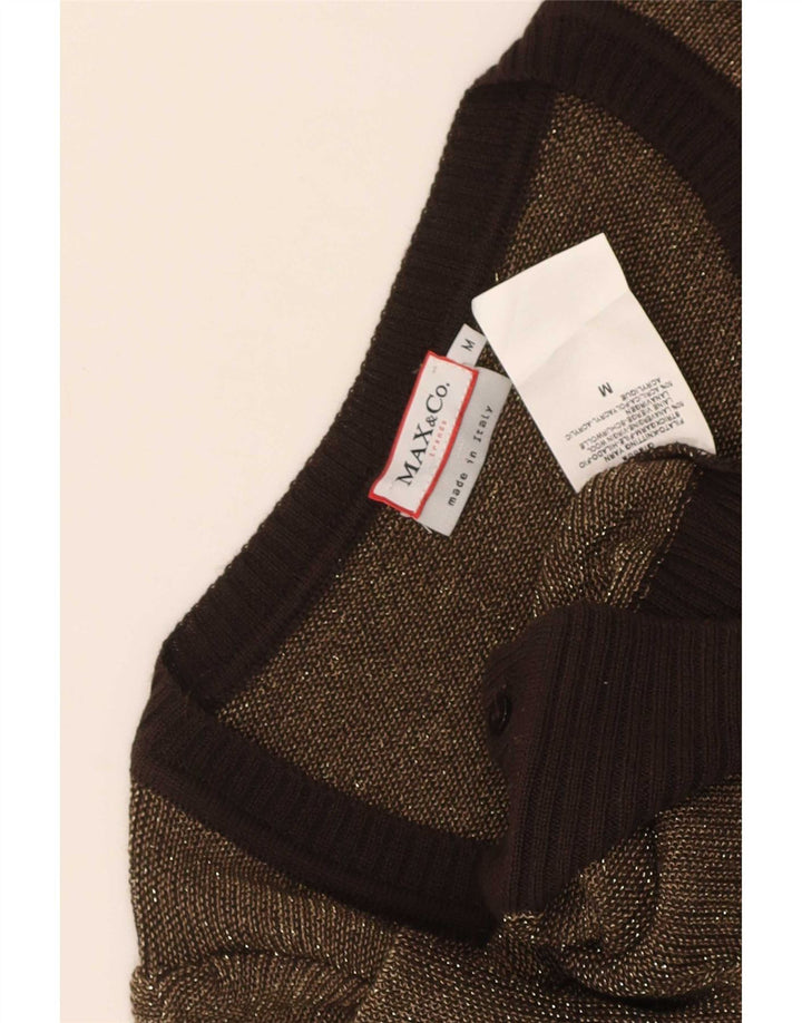 Max & Co. Maglione cardigan corto da donna UK 12 Blocco colore marrone medio
