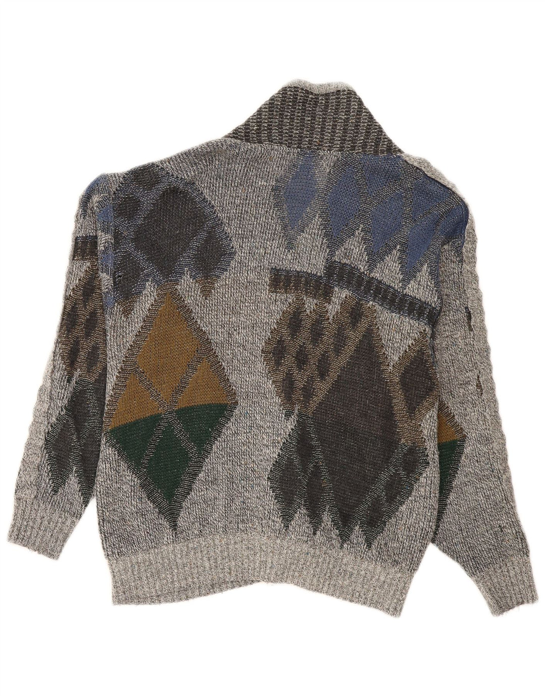 Maglione cardigan vintage da uomo IT 50 grigio medio a rombi/diamante