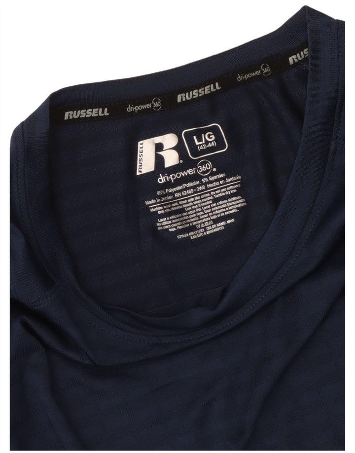T-shirt da uomo Russell Athletic Top grande in poliestere a righe blu navy