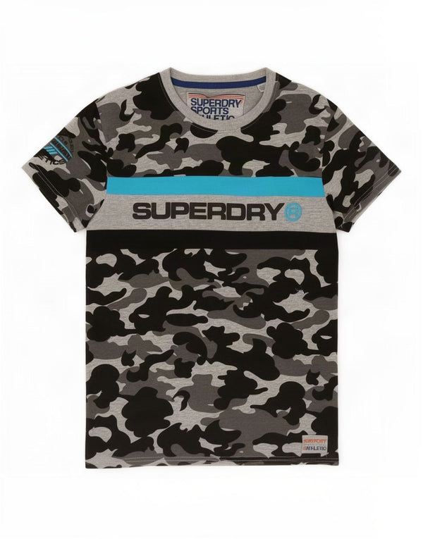 T-shirt grafica da uomo Superdry Top in cotone mimetico grigio medio