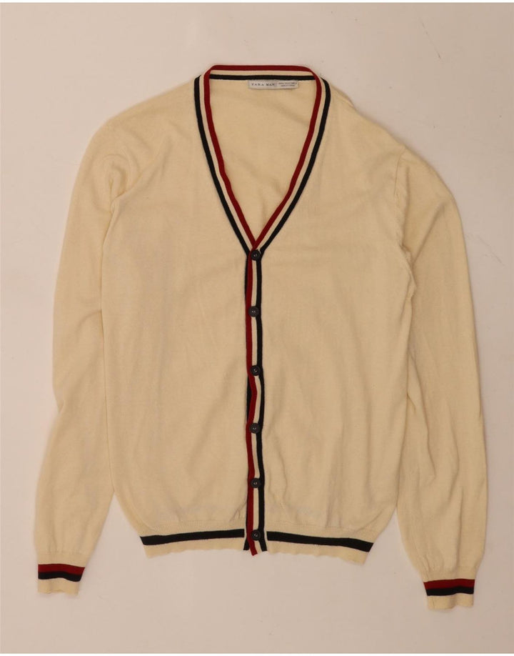 Maglione cardigan da uomo Zara XL acrilico a righe beige